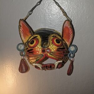 Vintage 1950's Mexican Folk Art Copper Cat Mask